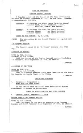 Council Meeting Minutes : Sept. 21, 1971