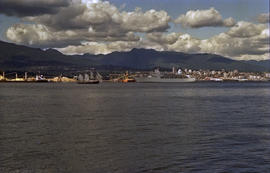 View of ship sailing Burrard Inlet