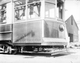 [Front end of streetcar number 501, showing safety fender]