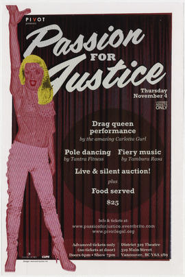 PIVOT presents Passion for Justice : Thursday, November 4 : drag queen performance by the amazing...