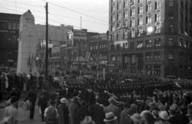 [Crowd at centotaph at Cambie Street and Hastings Street]