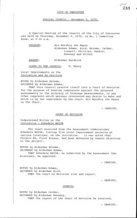 Special Council Meeting Minutes : Nov. 9, 1972