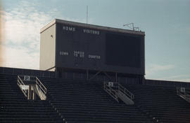 Score board and bleachers at Empire Stadium