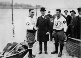 Mayor W.H. Malkin with Paul Paquin and Dick LeSage at English Bay