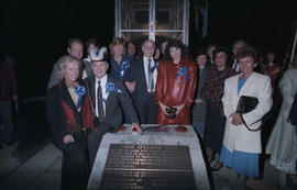 Group standing behind plaque at the first firing of the Nine O'Clock Gun