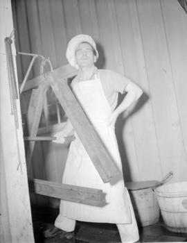 Cook [at] lunch house at Pacific Mills, Queen Charlotte Islands