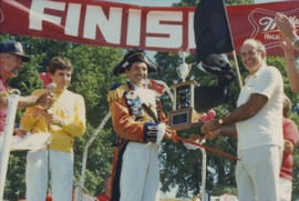 Award presentation at finish line