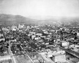 Aerial view of downtown Vancouver looking north along Granville Street