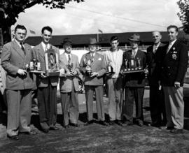 Hobby Show Committee chairman T.R. Fyfe and P.N.E. general manager V.B. Williams with hobby show ...