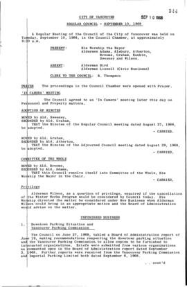 Council Meeting Minutes : Sep. 10, 1968