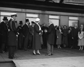 Arrival of Gov. General Bessborough at CN [Group on the train platform]