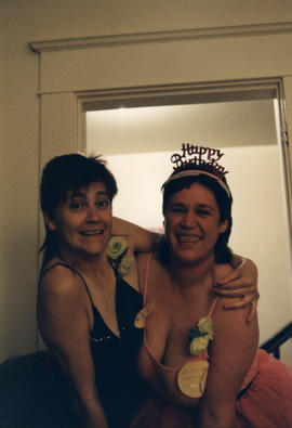 Portrait of two women at a birthday party