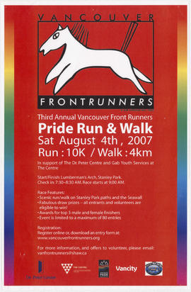 Third annual Vancouver Frontrunners pride run and walk : Sat., August 4th, 2007