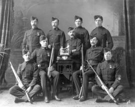 [Group portrait of] 6th Regt., the Duke of Connaught's Own Rifles, winners of "the Gordon Hi...