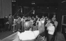 Group in recording studio at Griffiths Gibson Productions