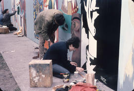 Murals on boarding around the Vancouver Art Gallery building and site