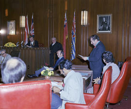 Alderperson Harry Rankin addressing City Council