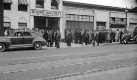 [Boeing workers outside the Boeing Aircraft of Canada, Ltd. plant after being locked out by compa...