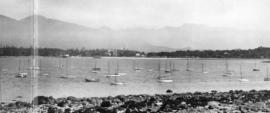 [View of anchored sailboats from Kitsilano Yacht Club at the foot of Balsam Street]