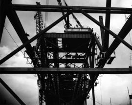 [Dominion Bridge crane at construction of Granville Street bridge.]