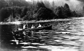 Bud Rose, Helen Rose, Monaco Plummer [in canoe at] Brighton Beach