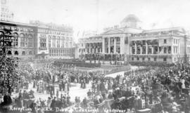 Reception to H.R.H. The Duke of Connaught [in front of Vancouver Court House, Georgia Street]