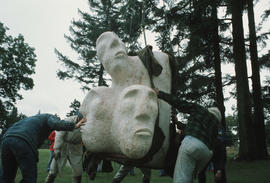 David Ruben's sculpture being hoisted