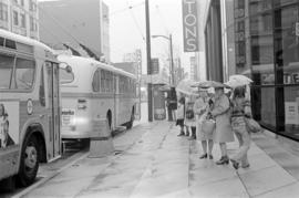 Buses loading at Pacific Centre plaza