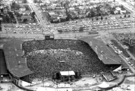 Aerial view of crowd at outdoor concert in Empire Stadium