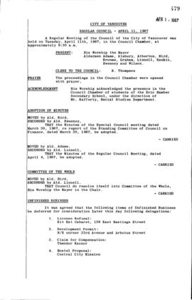 Council Meeting Minutes : Apr. 11, 1967