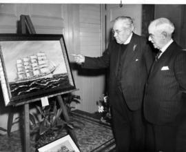 Rev. Andrew Roddan of First United Church, showing an exhibition of his paintings of sailing vess...