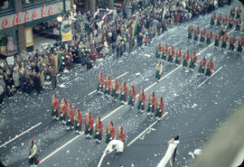 43rd Grey Cup Parade, on Granville Street, Shriners marching and spectators