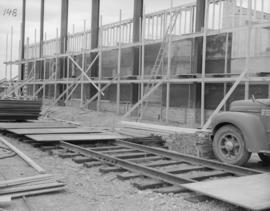 Plywood forms for exterior face of pulp warehouse walls