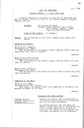 Council Meeting Minutes : July 27 & 29, 1965