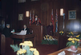 Inauguration [at City Hall], Mayor [Rathie] reading speech