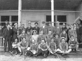 [The Senior Vancouver Lacrosse Club in front of the dressing quarters at Brockton Point]