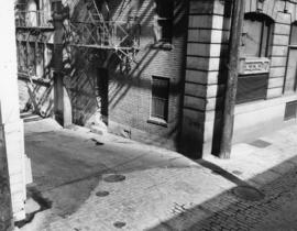 [View of alley between 100 block East Hastings and Pender Streets, looking east]