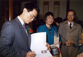 Paul Yee at Saltwater City book launch with Sandra Wilking and Tommy Tao