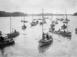 [Fishing fleet near] North Pacific Cannery