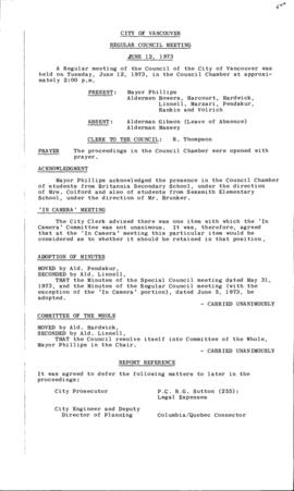 Council Meeting Minutes : June 12, 1973