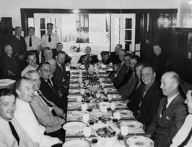 [Vancouver lire Department staff gathered for dinner party at firehall]