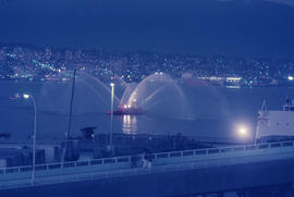 Fireboat display at night