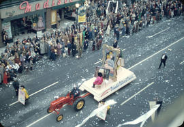 43rd Grey Cup Parade, on Granville Street, Toronto Canada's Cultural Centre float with tractor an...