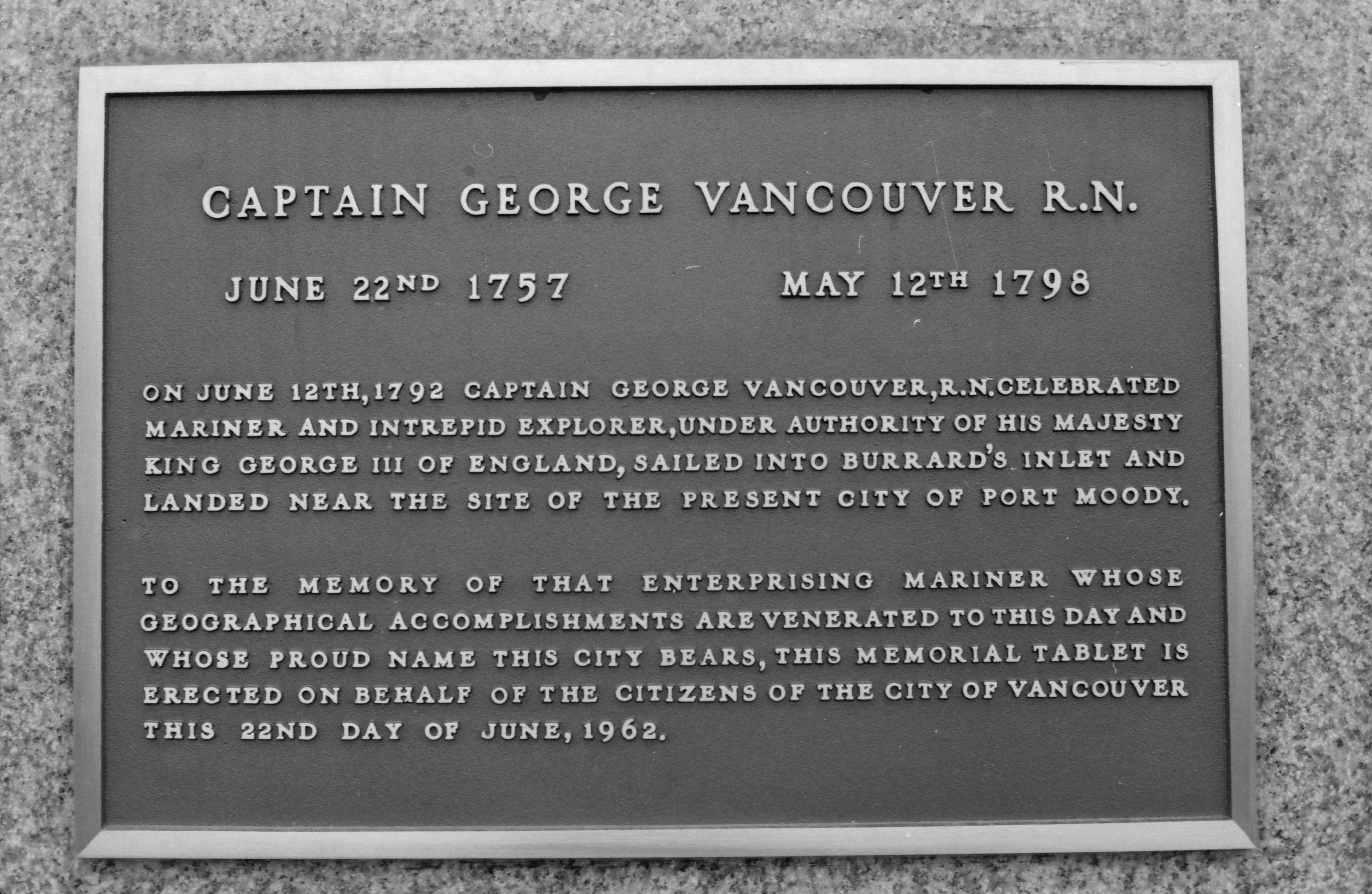 Captain George Vancouver monument - tablet detail - City of Vancouver  Archives