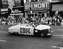 Imperial Order of the Daughters of the Empire (IODE) decorated car in 1955 P.N.E. Opening Day Parade