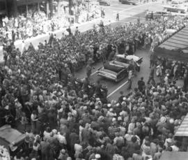 [Crowds for the arrival of H.R.H. Queen Elizabeth and H.R.H. The Prince Philip Duke of Edinburgh ...