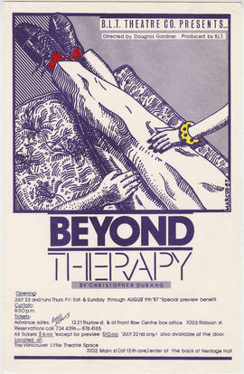 B.L.T. Theatre Co. presents Beyond Therapy by Christopher Durang : directed by Douglas Gardner : ...