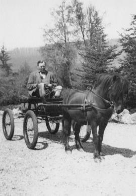 Eric W. Hamber in horse and buggy at Minnekhada