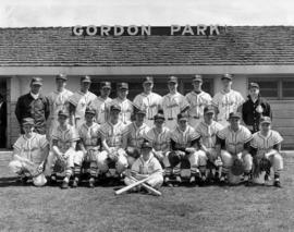 [Group portrait of Connie Mack League baseball team sponsored by Fire Department at Gordon Park]