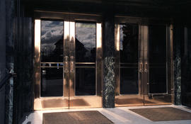 City Hall front doors with engraved crests